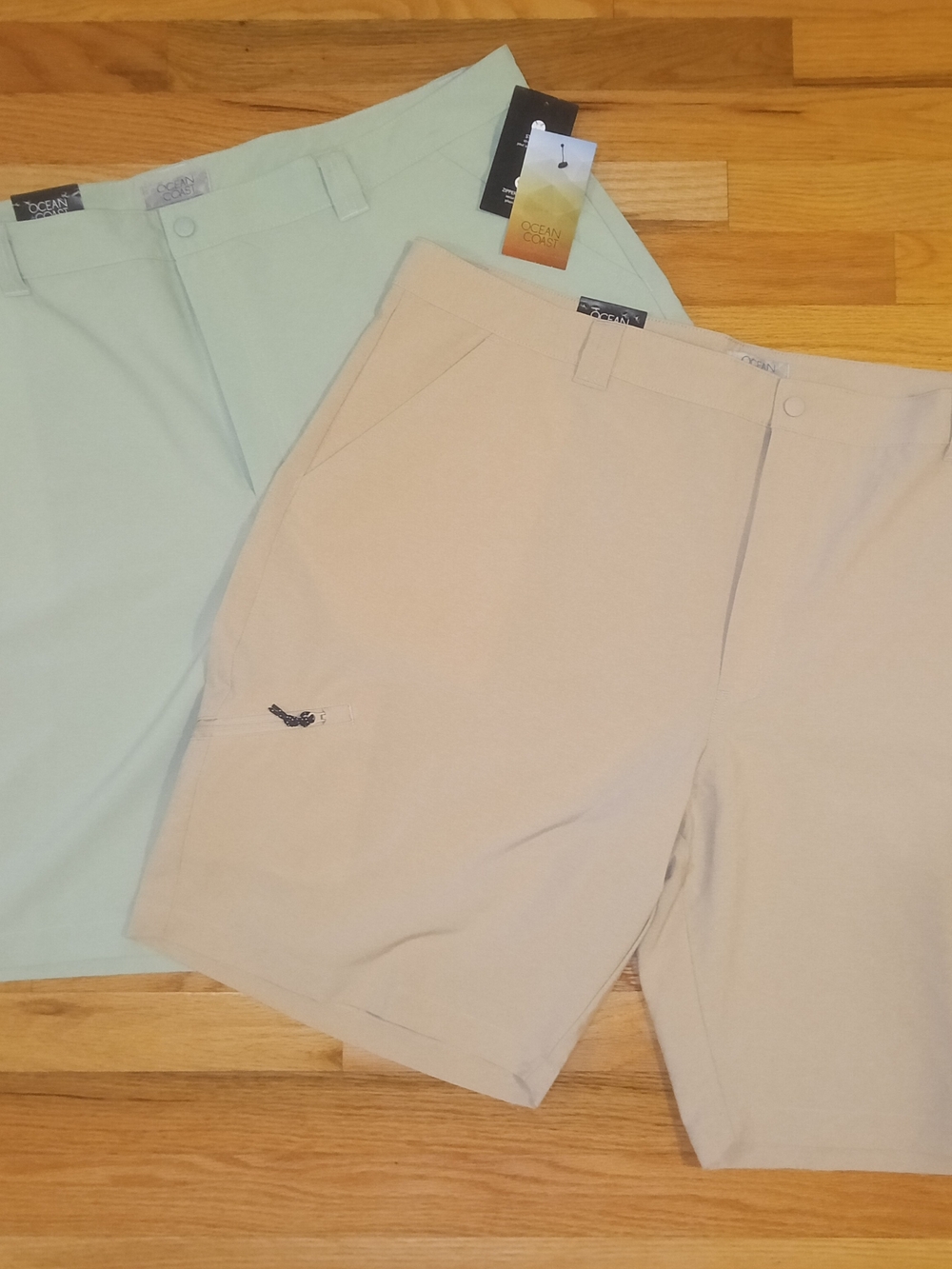 Ocean Coast Men's Cargo Shorts — Khaki and Light Mint (2-Pack)